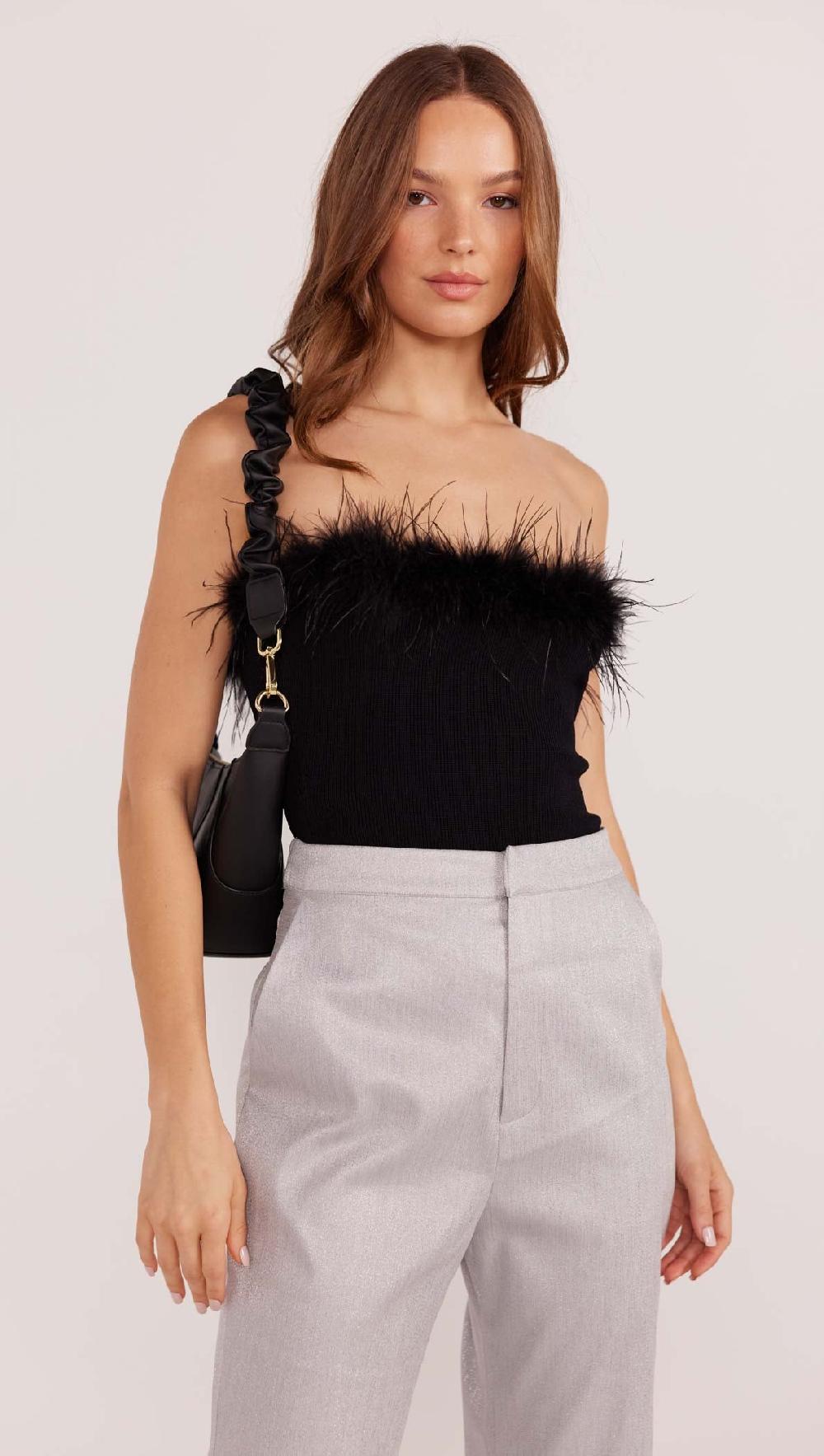 Minkpink Aster Feather Trim Top