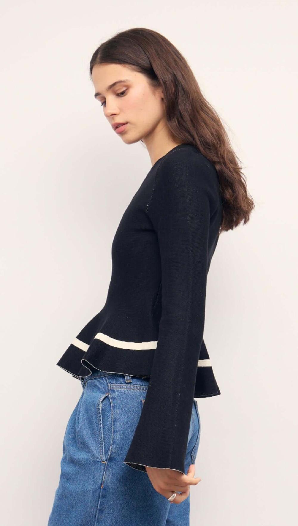 Minkpink Black Peplum Knit Top With Contrast Trim