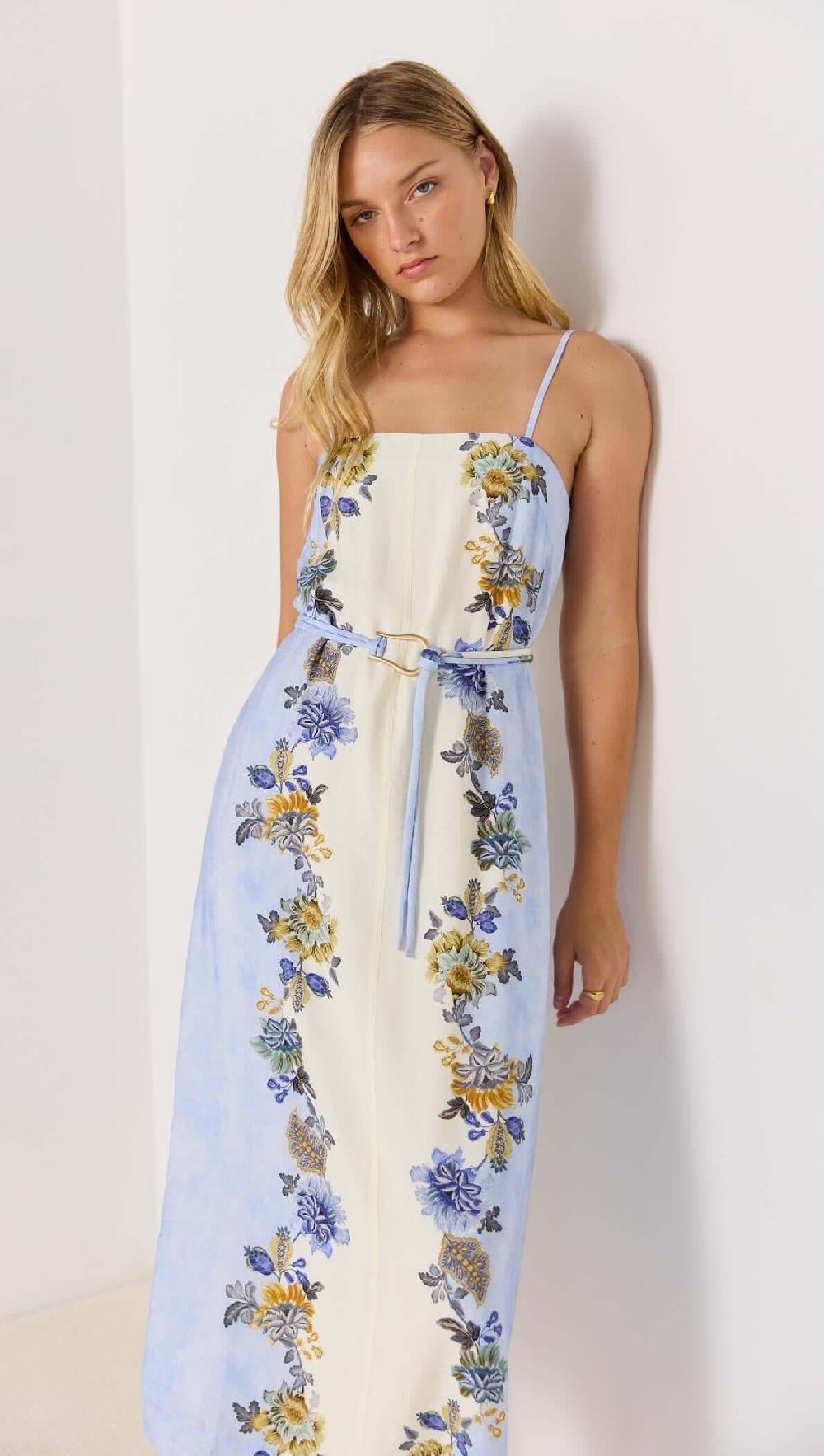 Minkpink Blue & Cream Floral Midi Dress