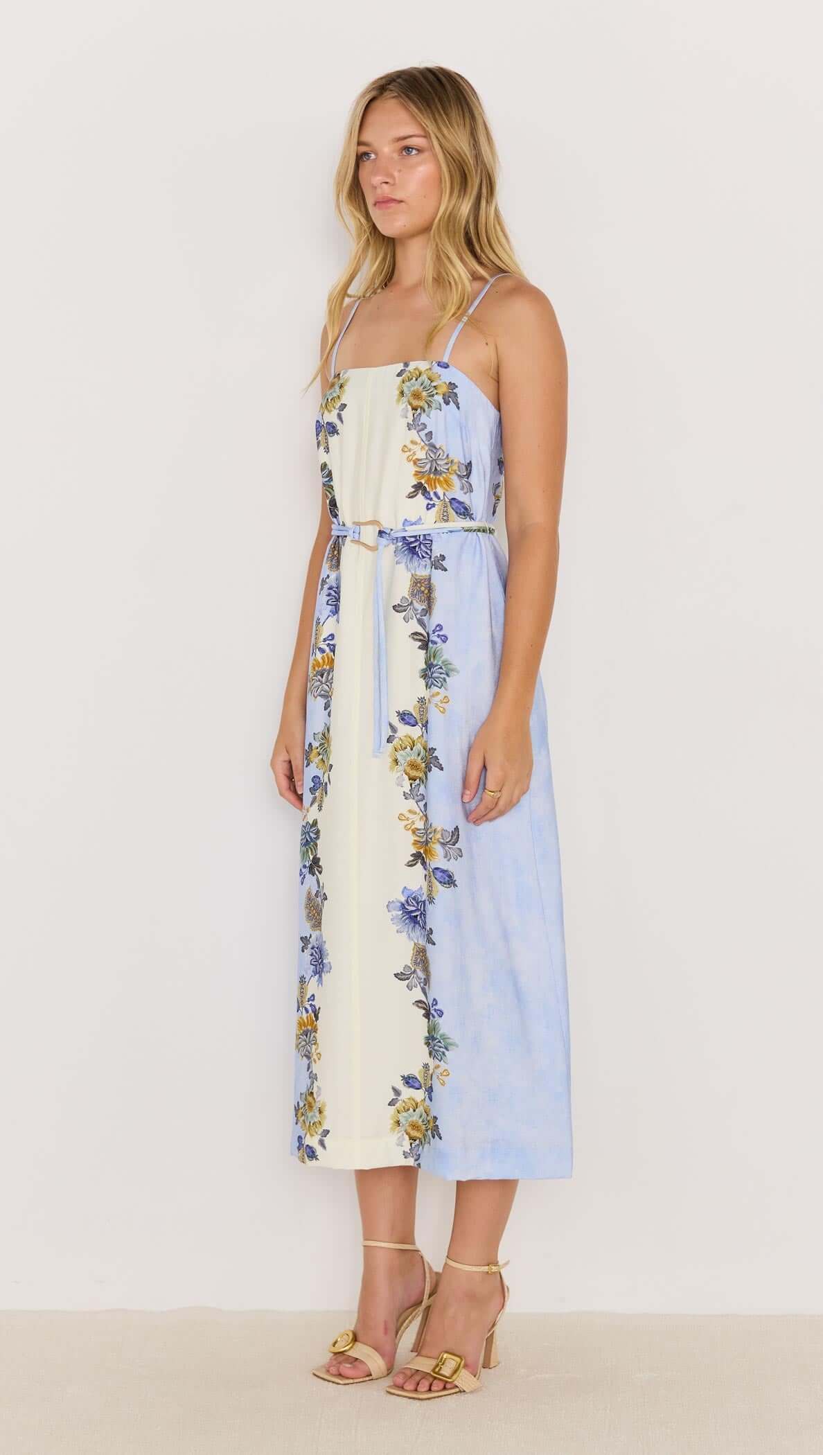 Minkpink Blue & Cream Floral Midi Dress