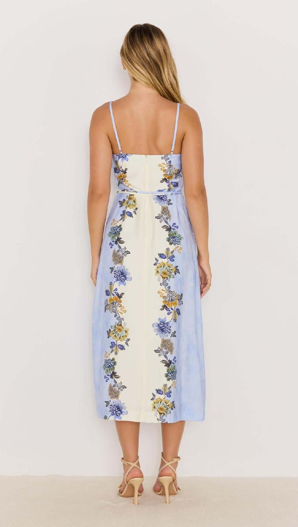 Minkpink Blue & Cream Floral Midi Dress