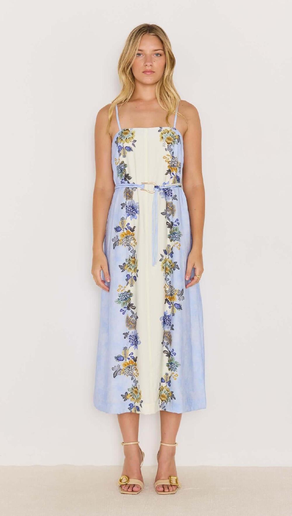 minkpink Blue & Cream Floral Midi Dress