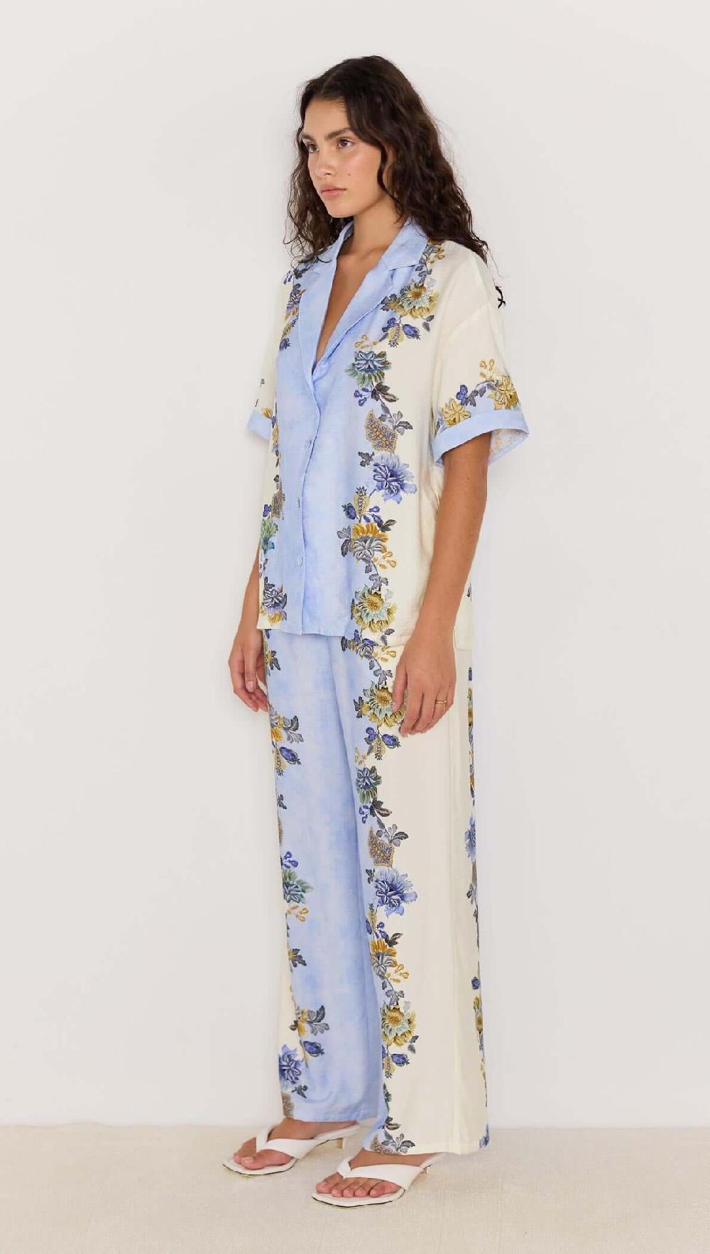 Minkpink Blue & Cream Floral Wide-Leg Pants