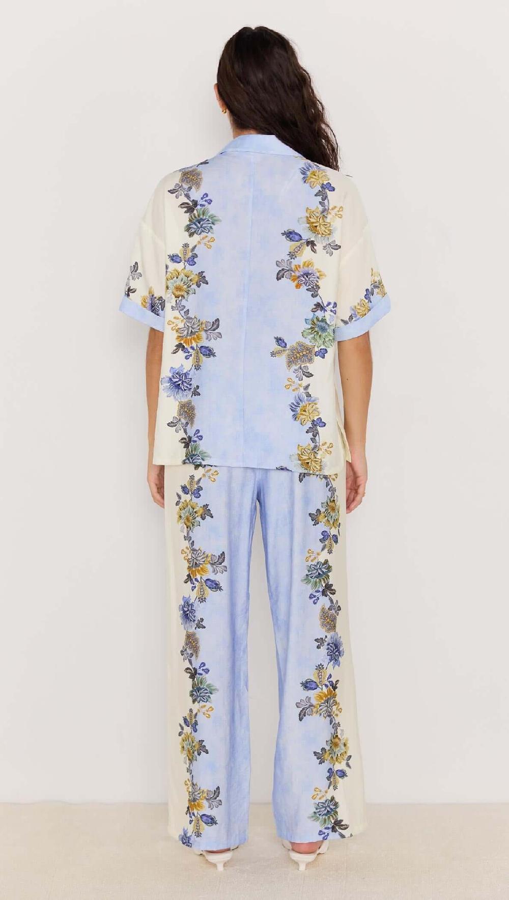 Minkpink Blue & Cream Floral Wide-Leg Pants