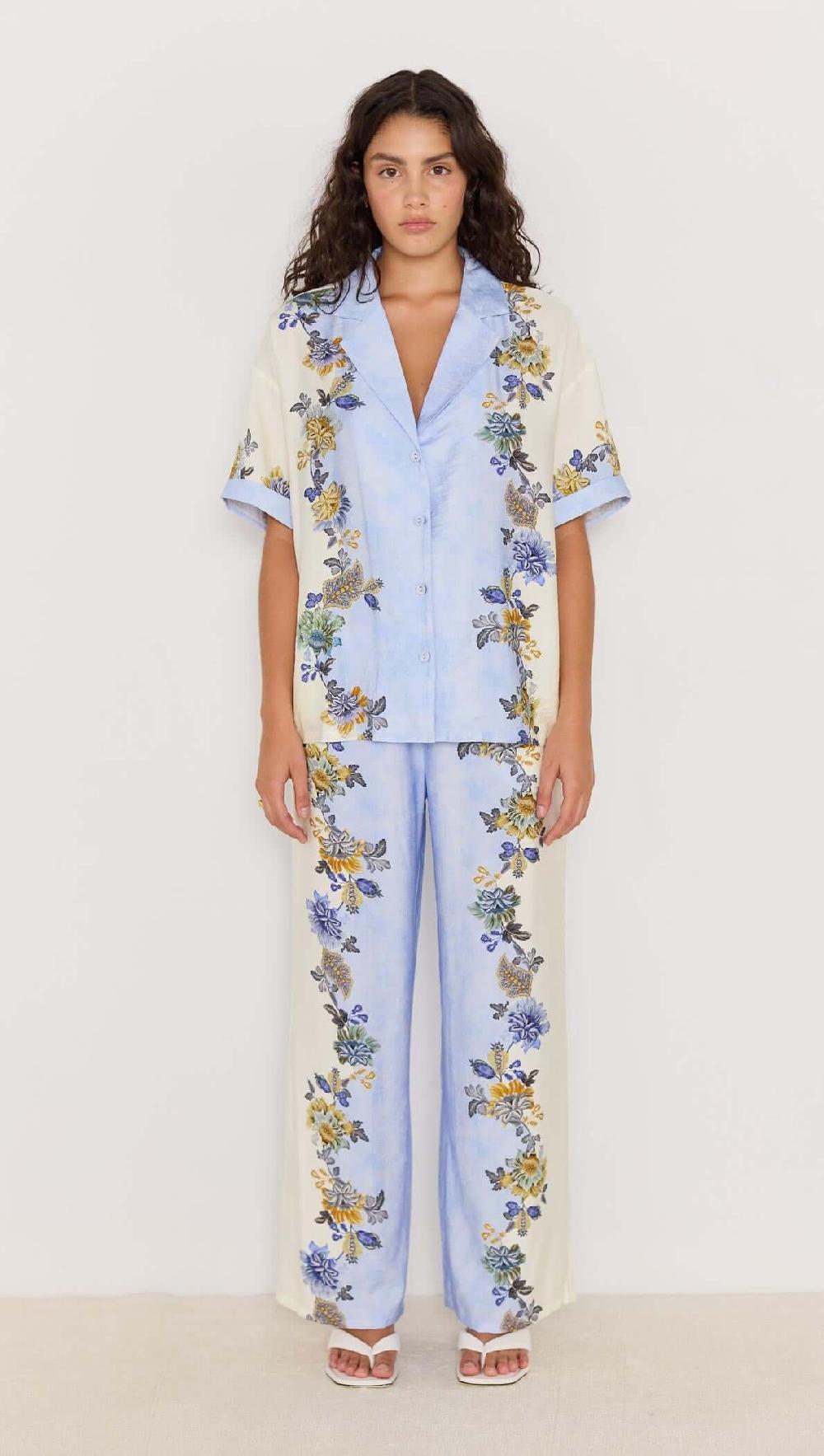 minkpink Blue & Cream Floral Wide-Leg Pants