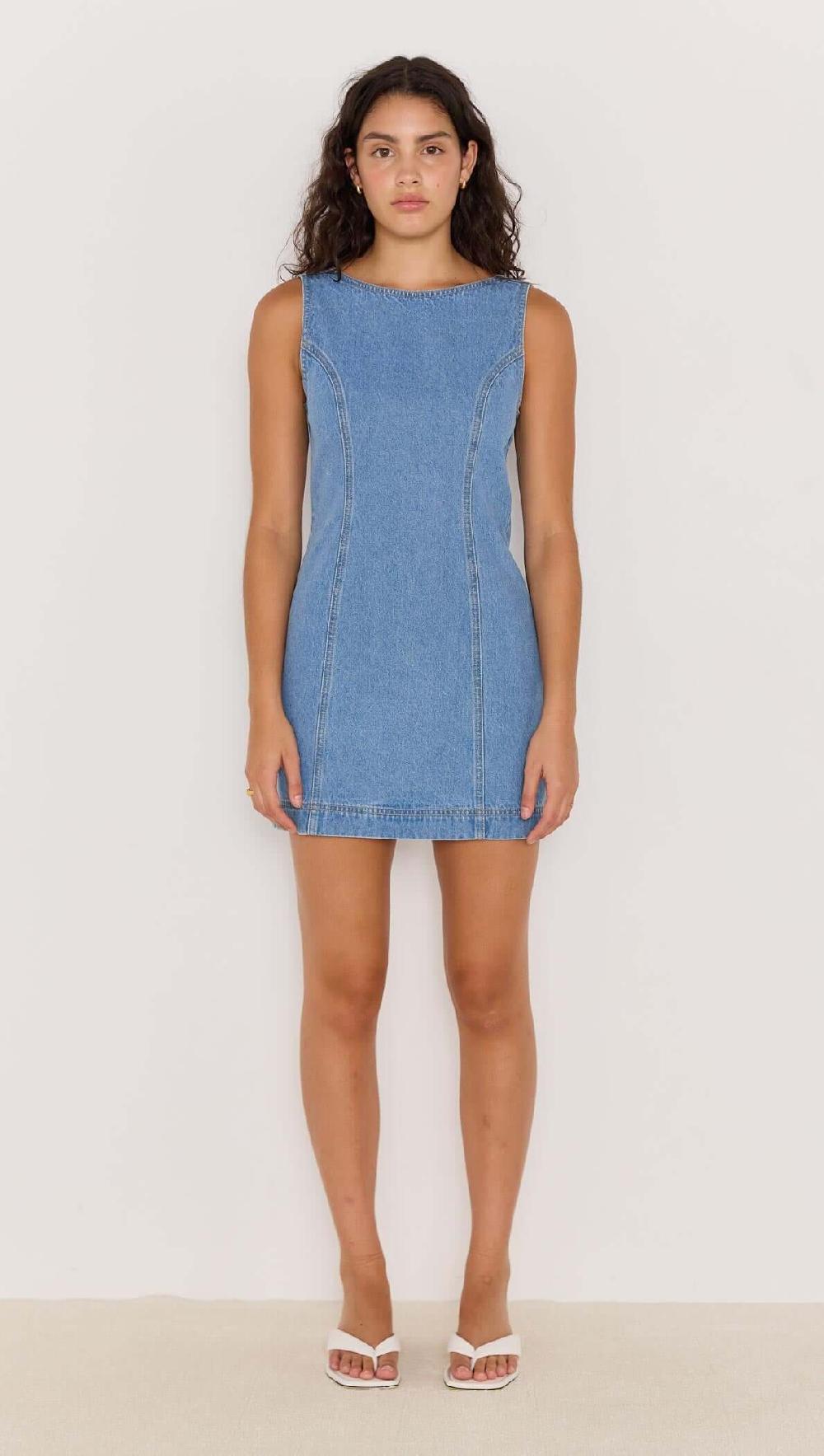 Minkpink Blue Denim Scoop Back Mini Dress