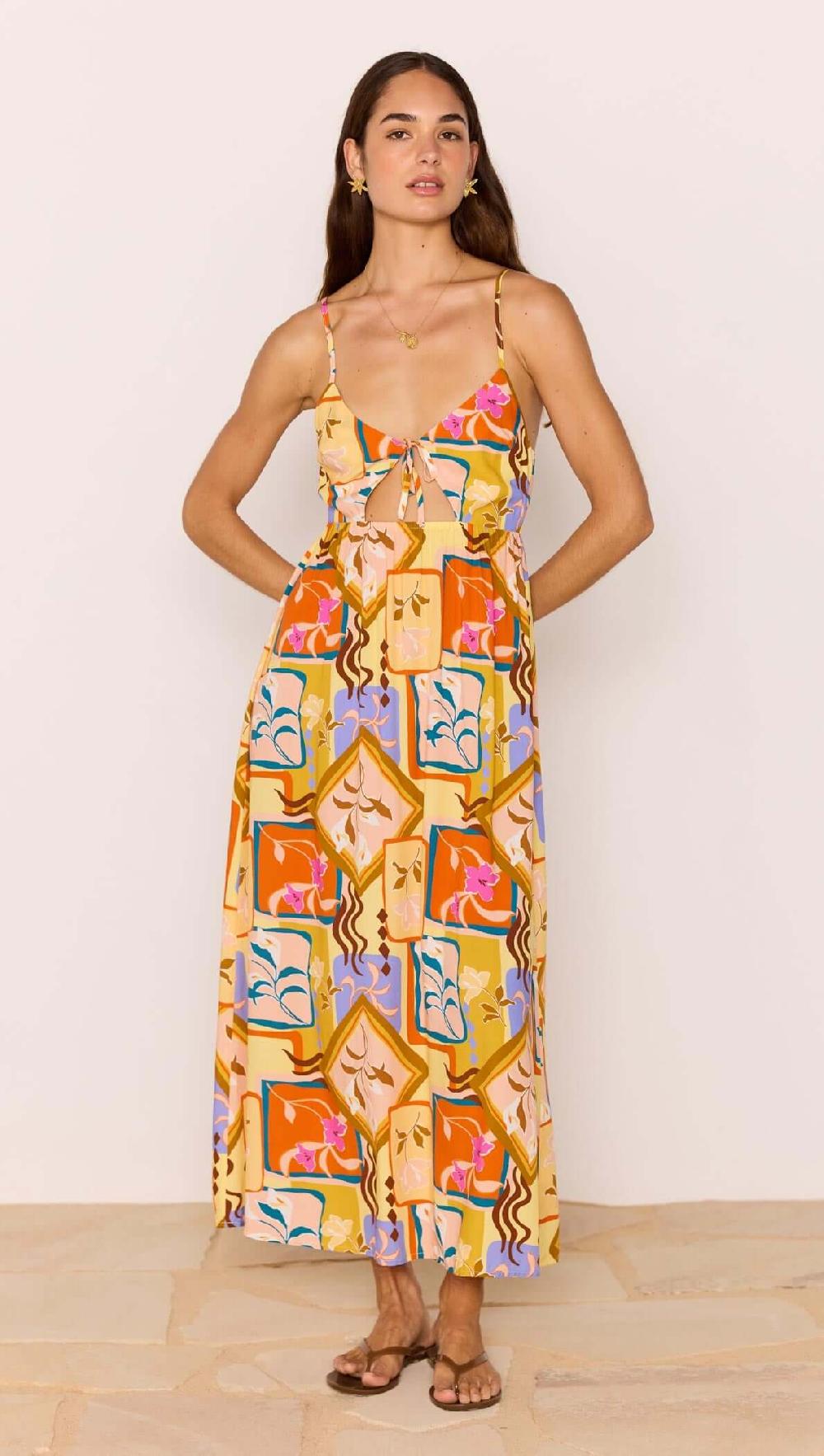 Minkpink Bold Scarf Print Midi Dress With Cut Out
