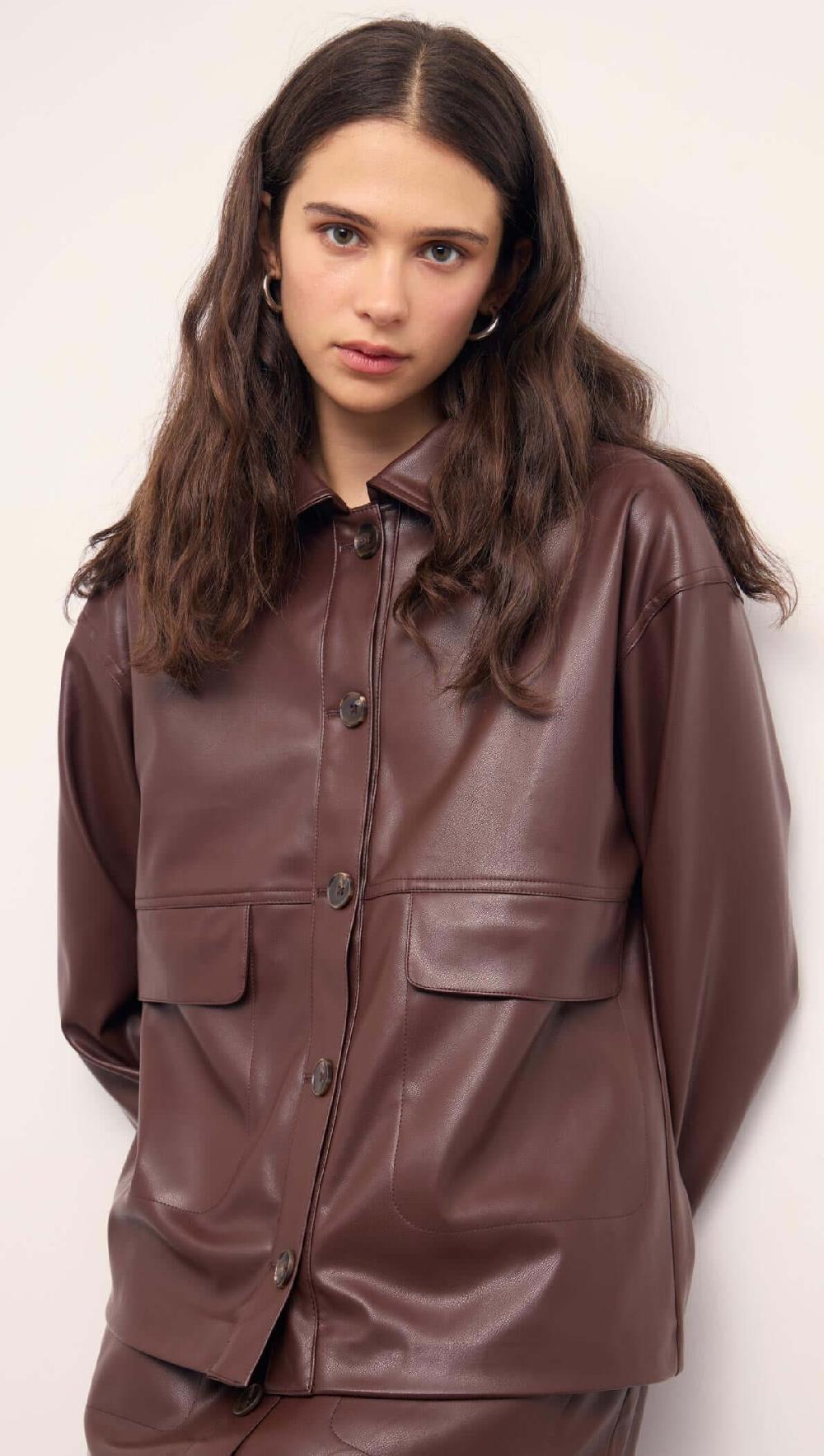minkpink Brown Faux Leather Jacket