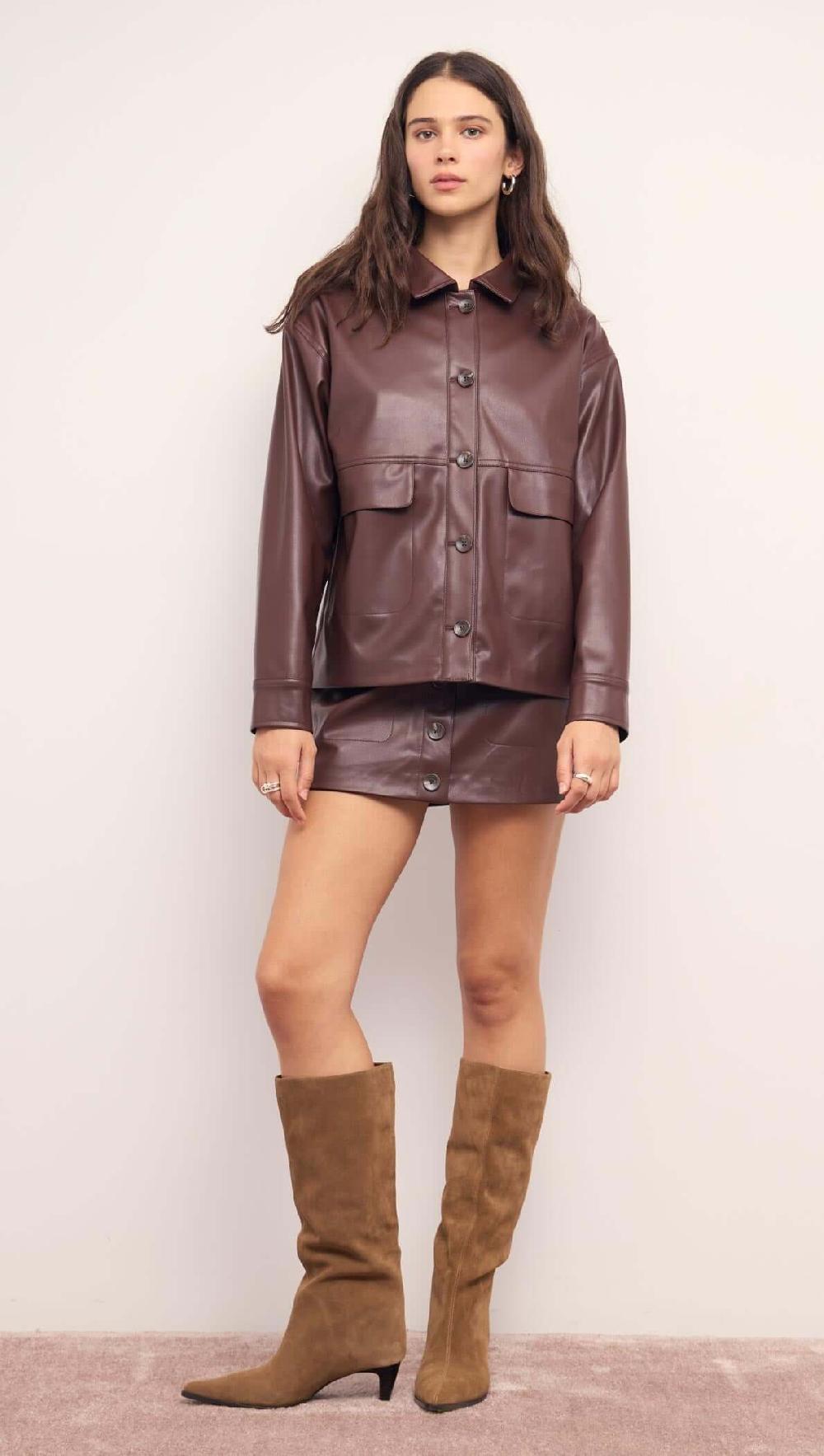 Minkpink Brown Faux Leather Mini Skirt
