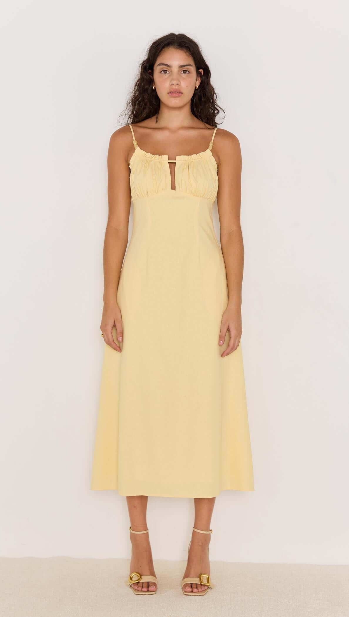Minkpink Butter Yellow Linen Bias Cut Midi Dress