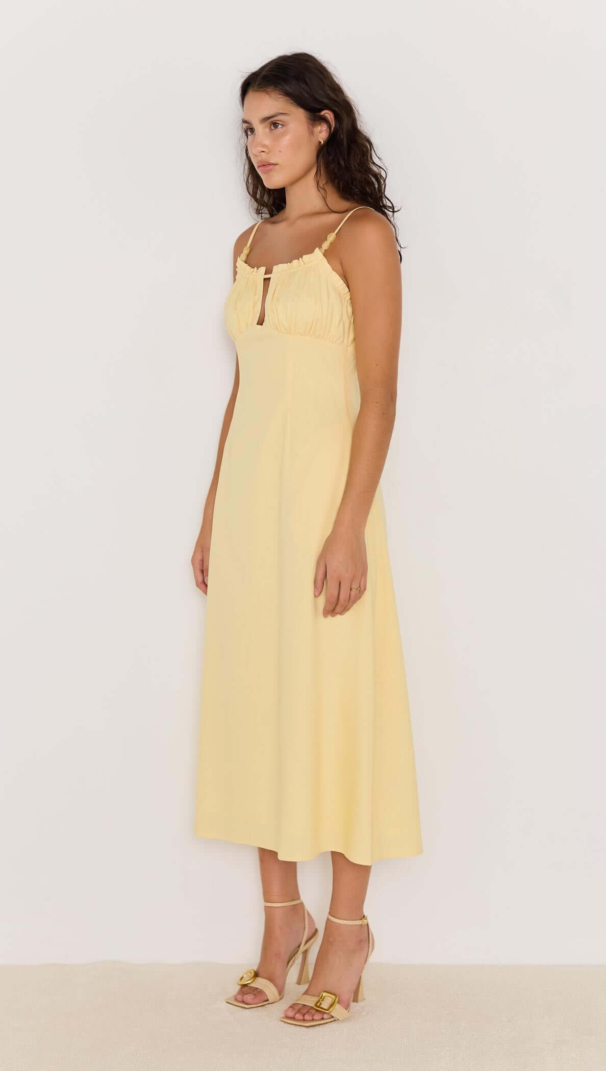 Minkpink Butter Yellow Linen Bias Cut Midi Dress