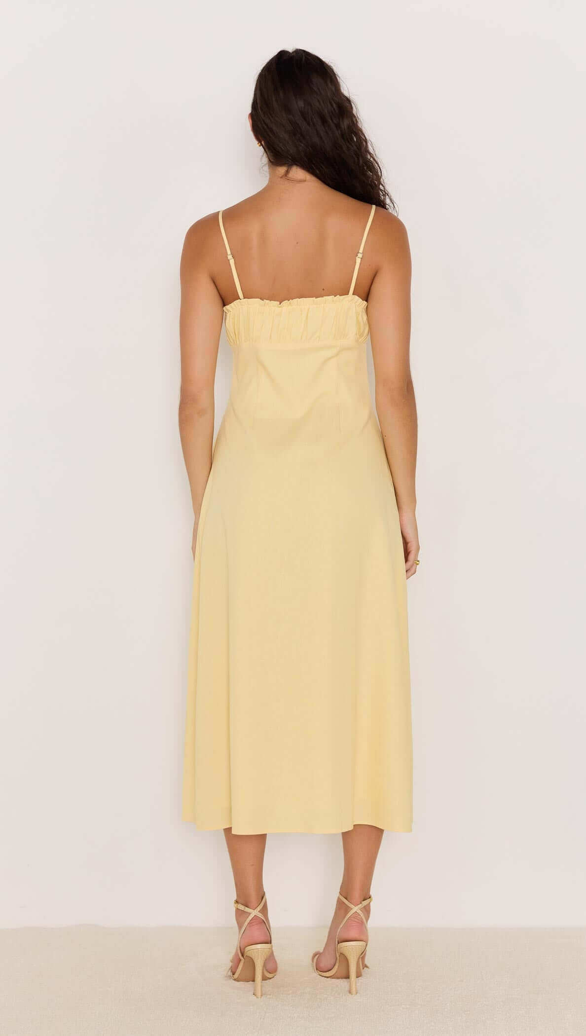 Minkpink Butter Yellow Linen Bias Cut Midi Dress
