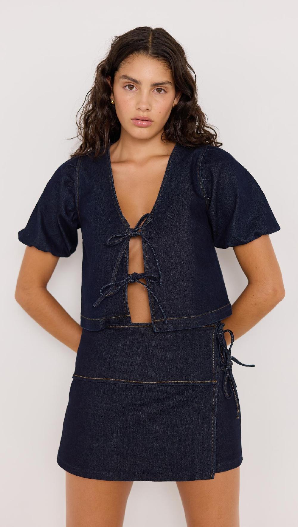 minkpink Camilla Denim Tie Crop Top