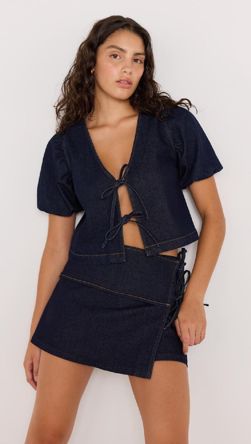 minkpink Camilla Denim Tie Wrap Skort