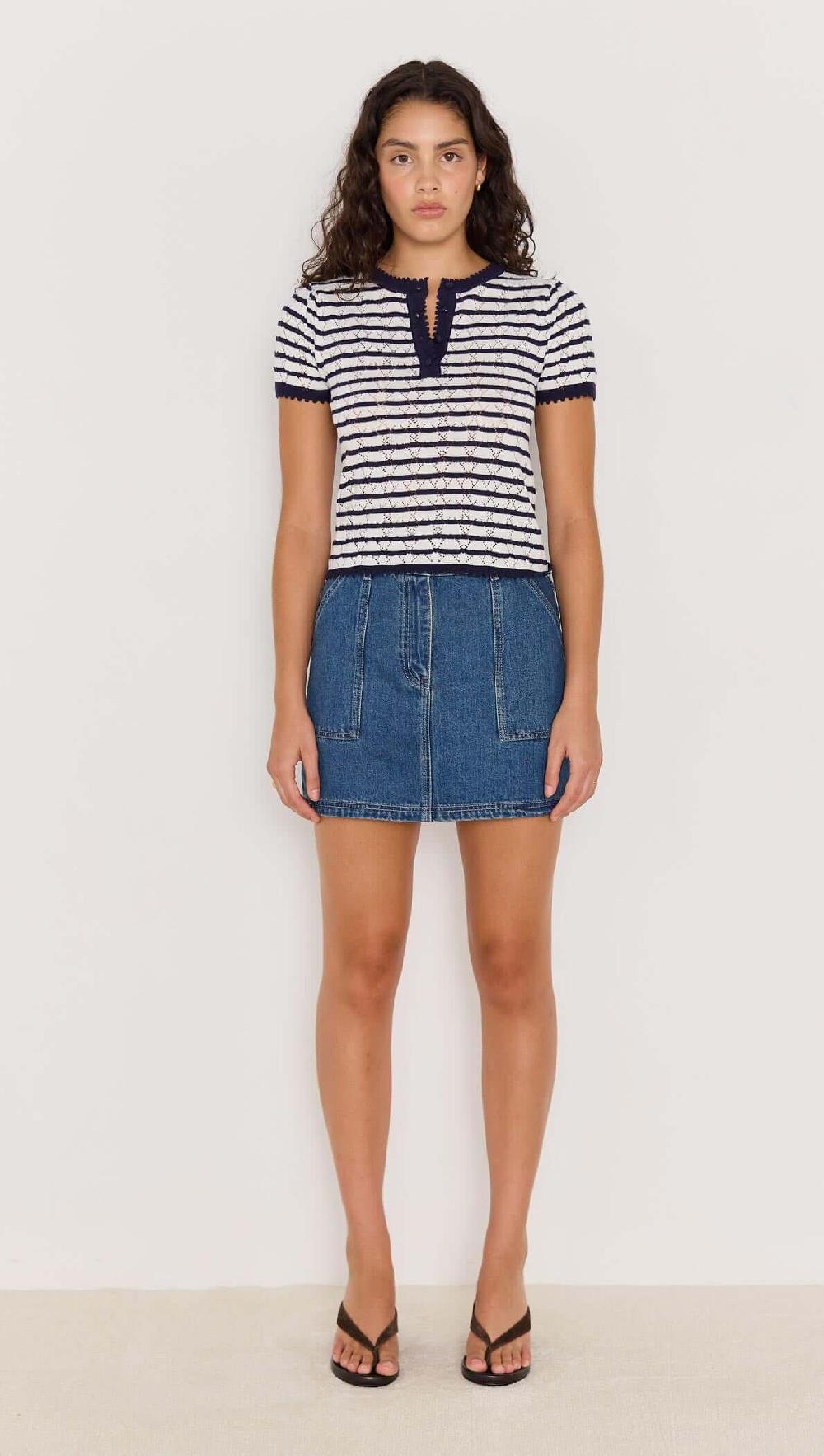 Minkpink Chloe Stripe Knit Tee - Navy