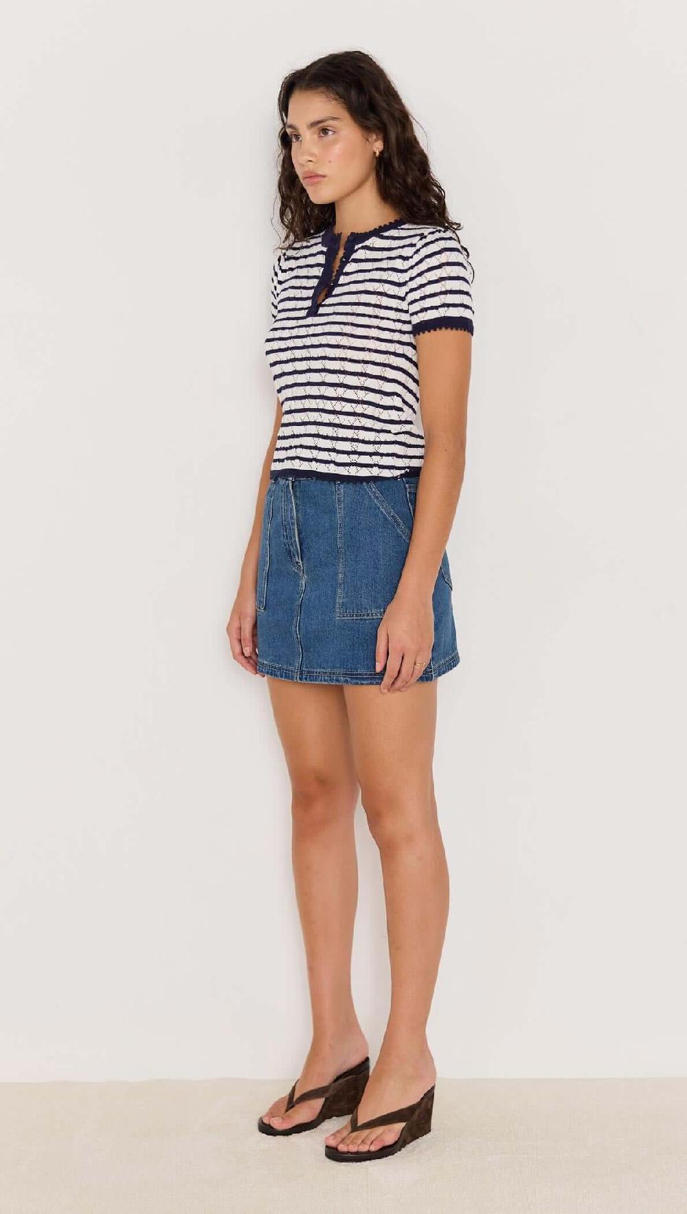 Minkpink Chloe Stripe Knit Tee - Navy