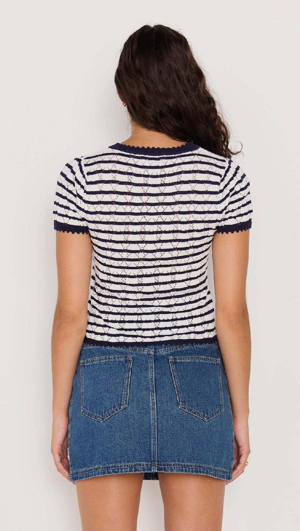 Minkpink Chloe Stripe Knit Tee - Navy