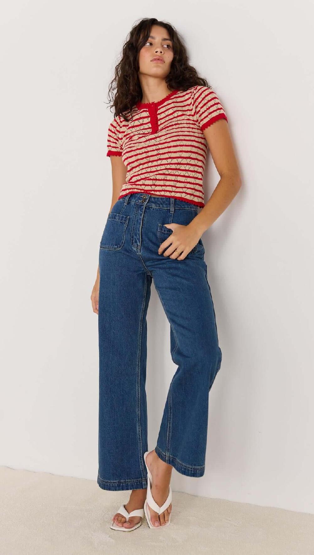 Minkpink Chloe Stripe Knit Tee - Red