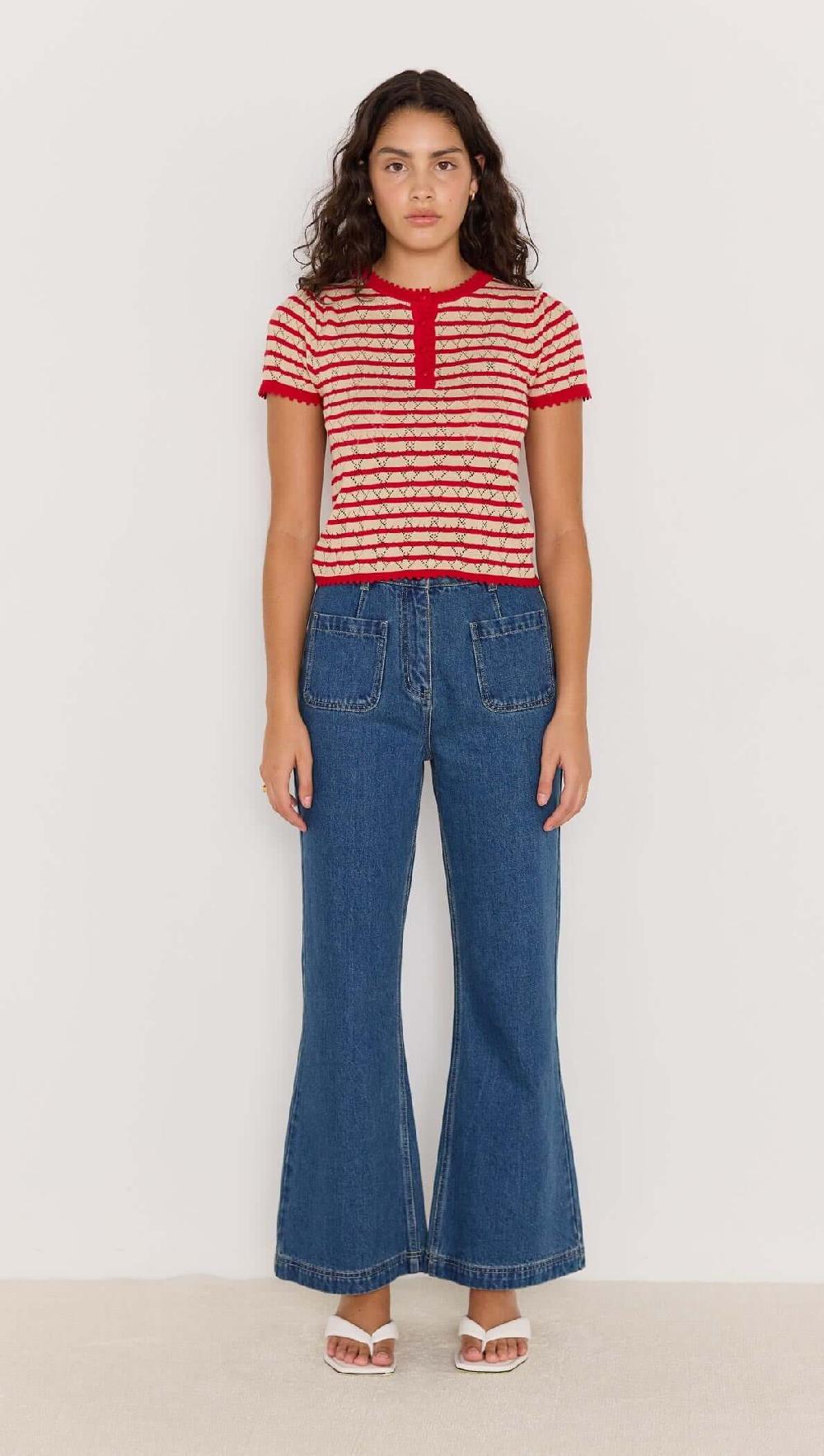 Minkpink Chloe Stripe Knit Tee - Red