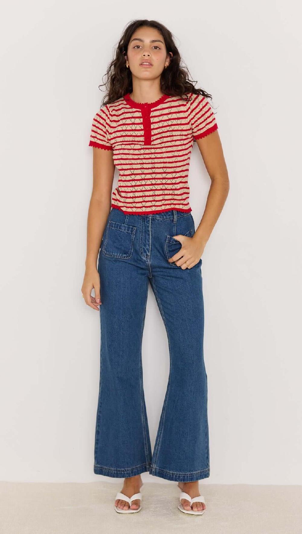 Minkpink Chloe Stripe Knit Tee - Red