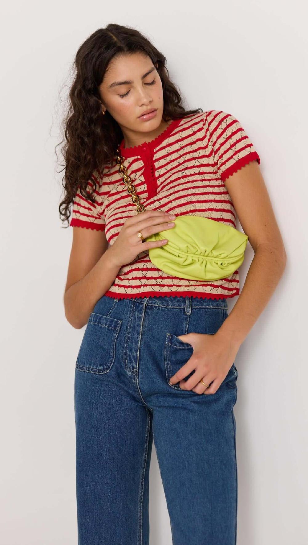 minkpink Chloe Stripe Knit Tee - Red