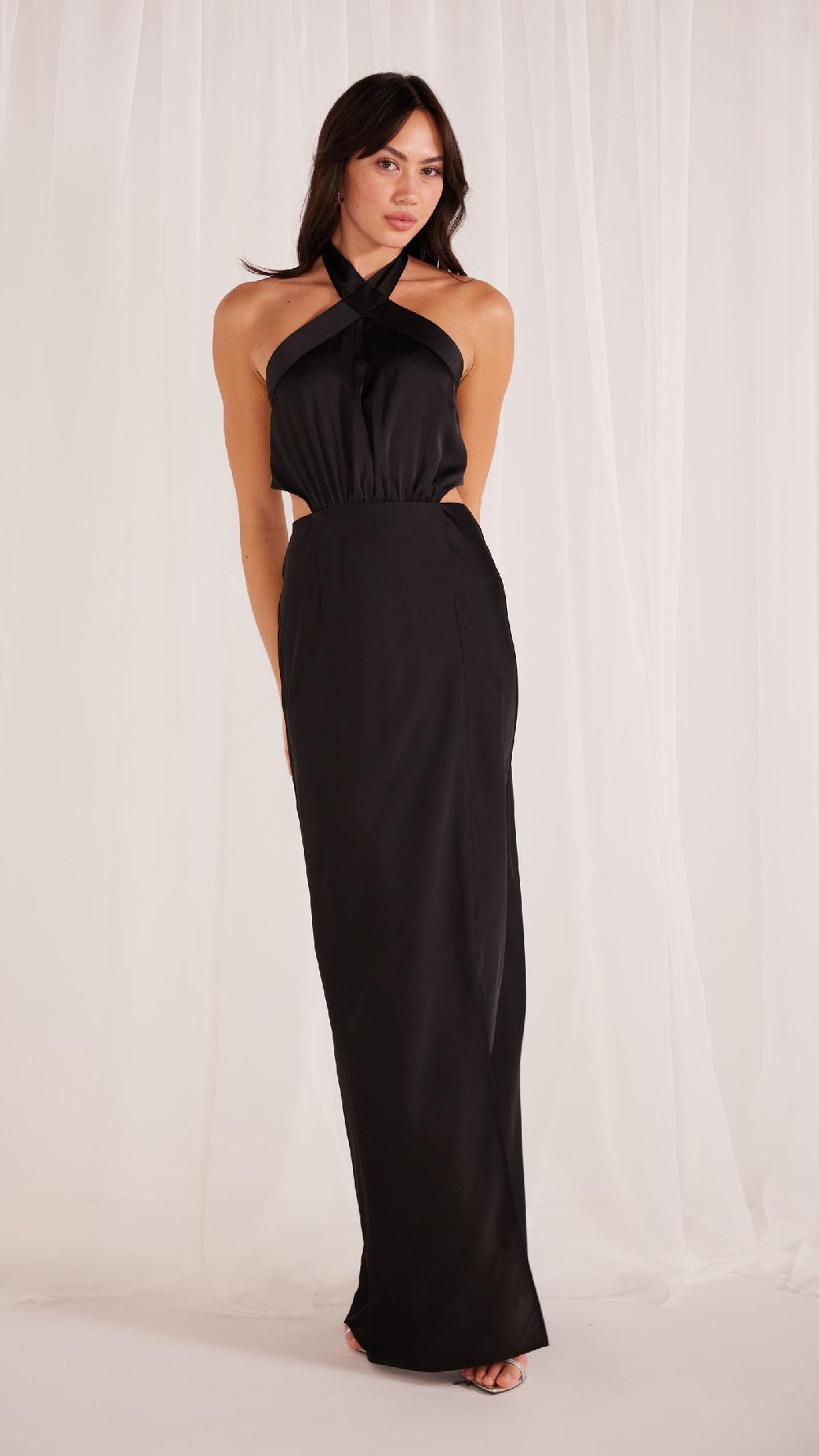 Minkpink Finlay Satin Halter Gown Black - Final Sale