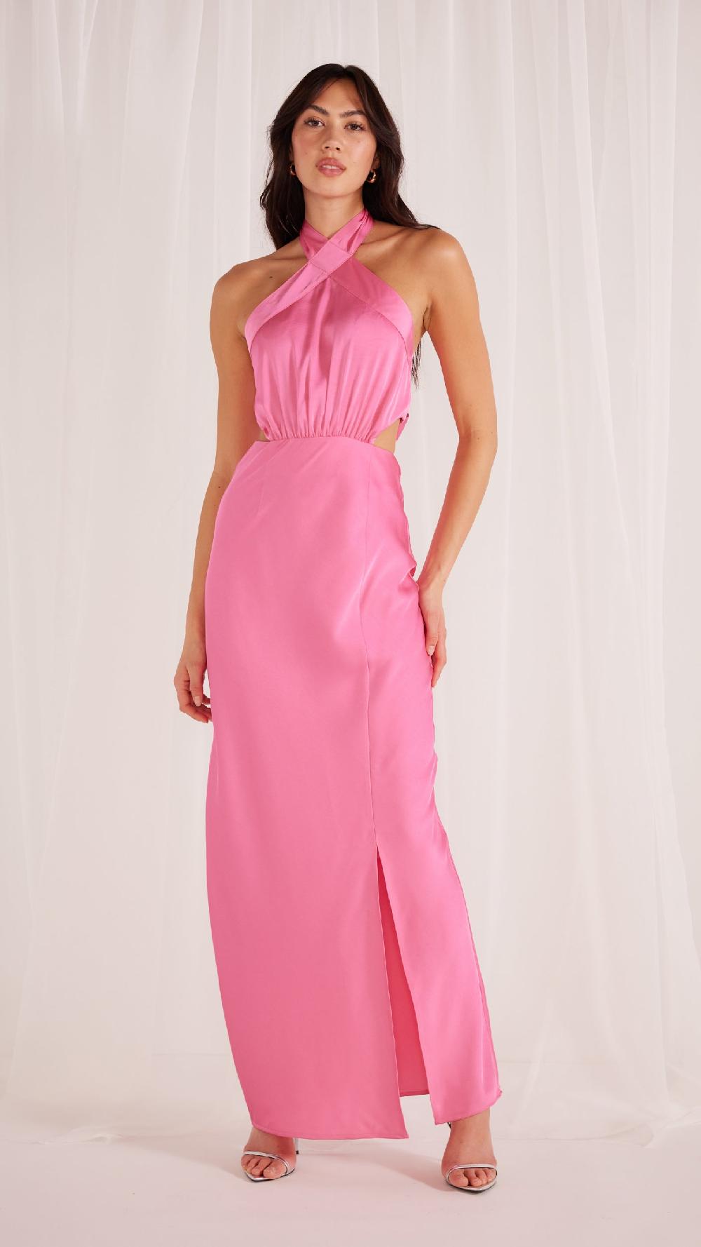 minkpink Finlay Satin Halter Gown Pink - Final Sale