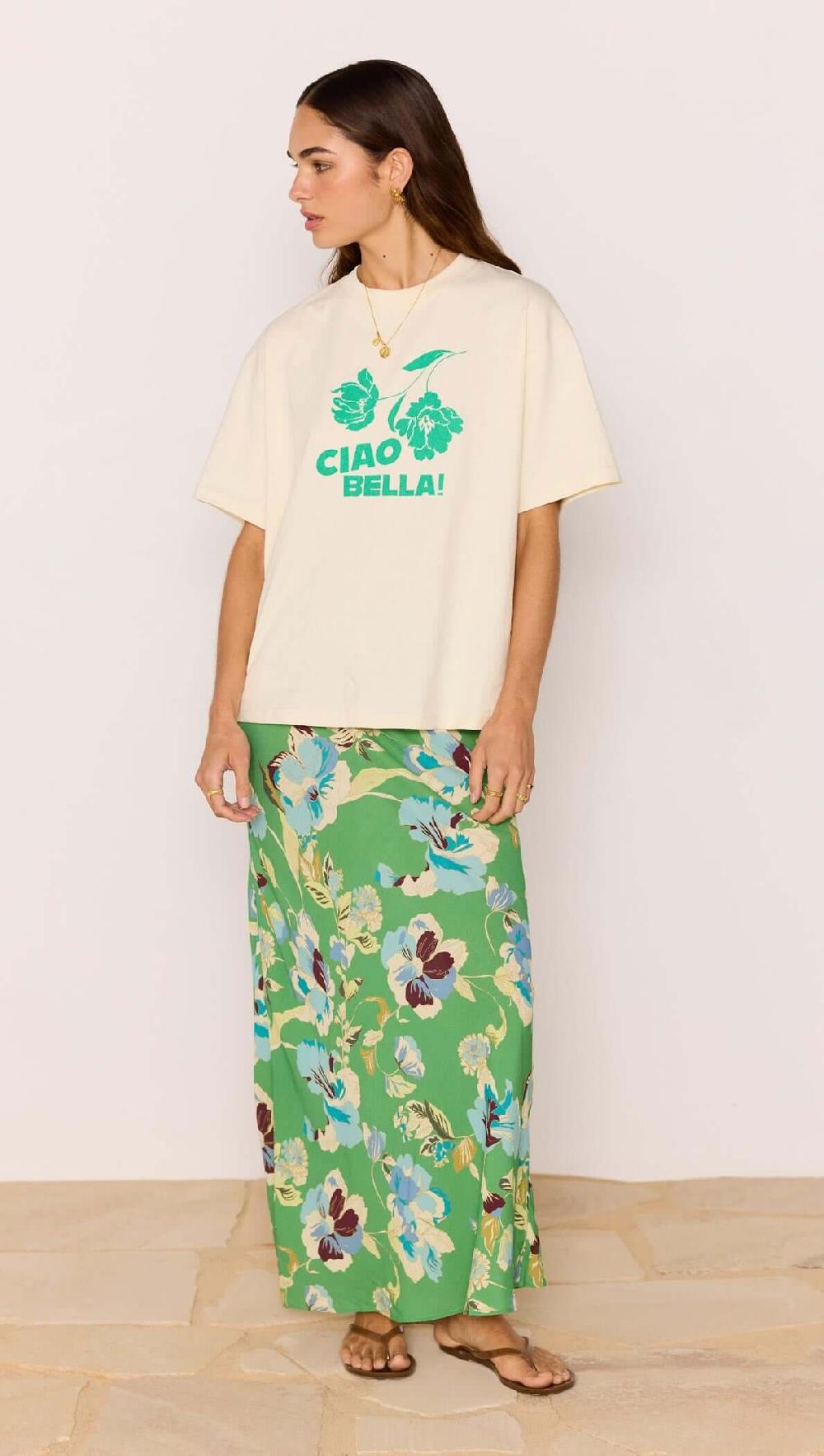 Minkpink Green Floral Bias Midi Skirt