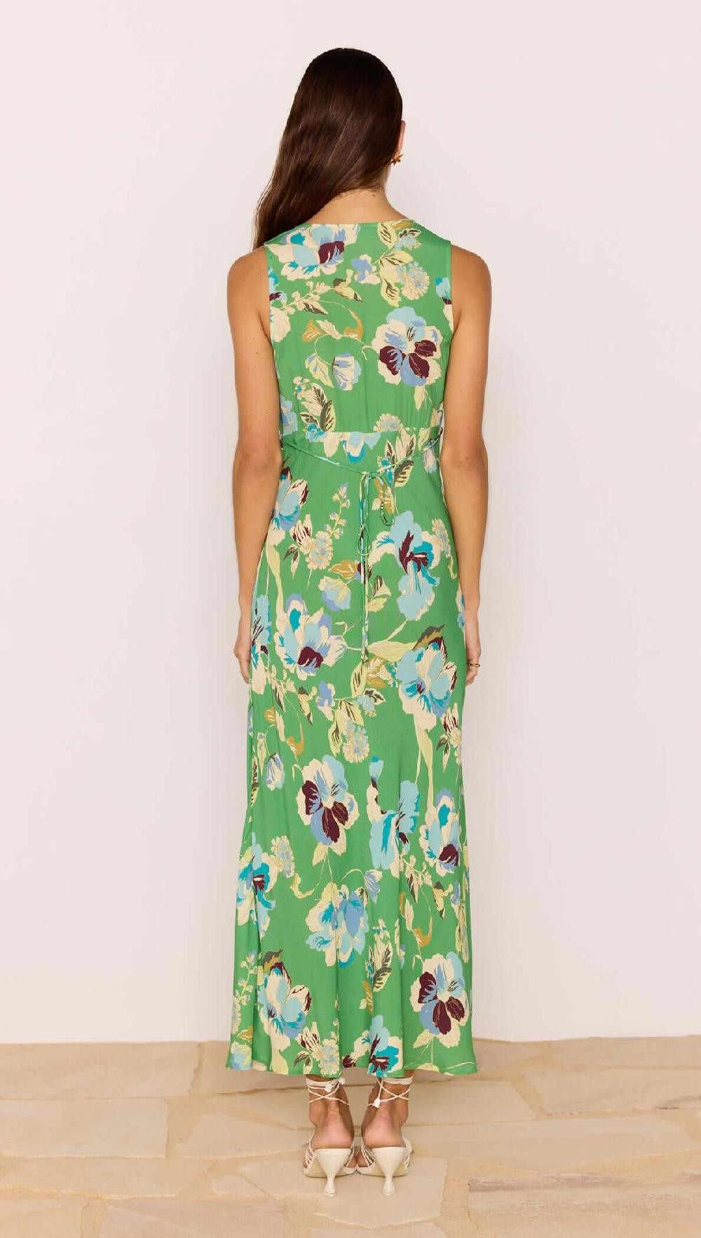 Minkpink Green Floral Bias V-Neck Midi Dress