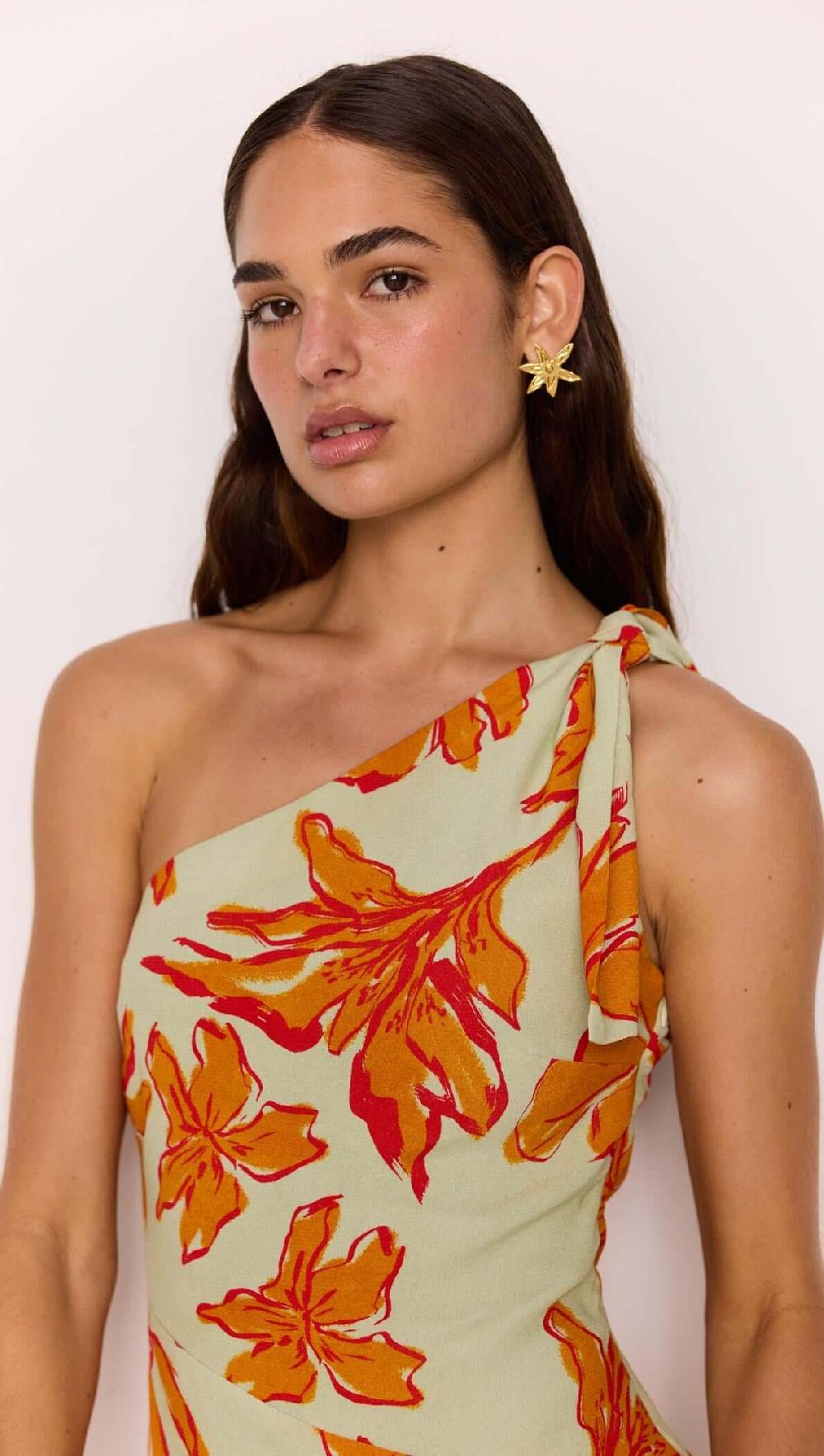 Minkpink Green & Orange Floral Asymmetric Mini Dress