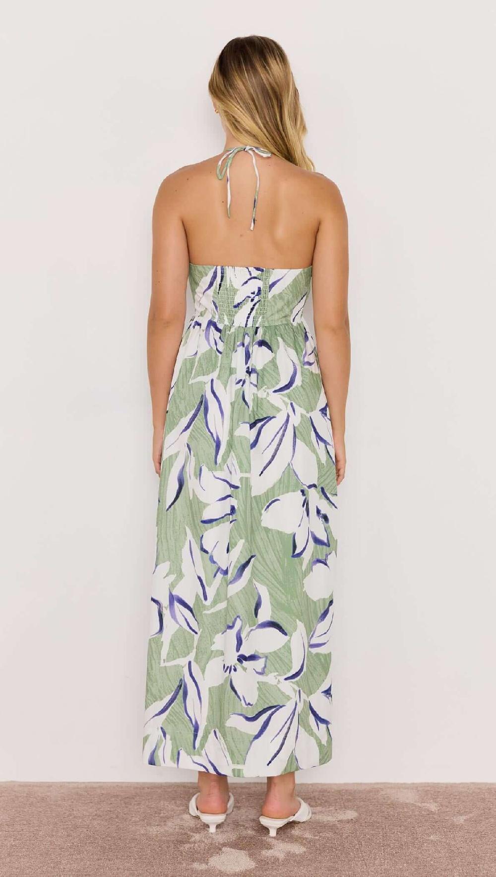Minkpink Green & White Floral Halter-Neck Midi Dress