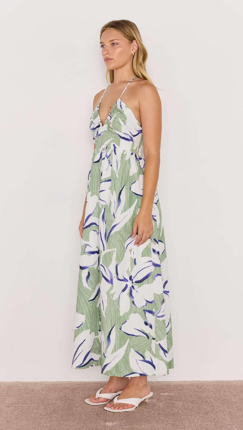 Minkpink Green & White Floral Halter-Neck Midi Dress