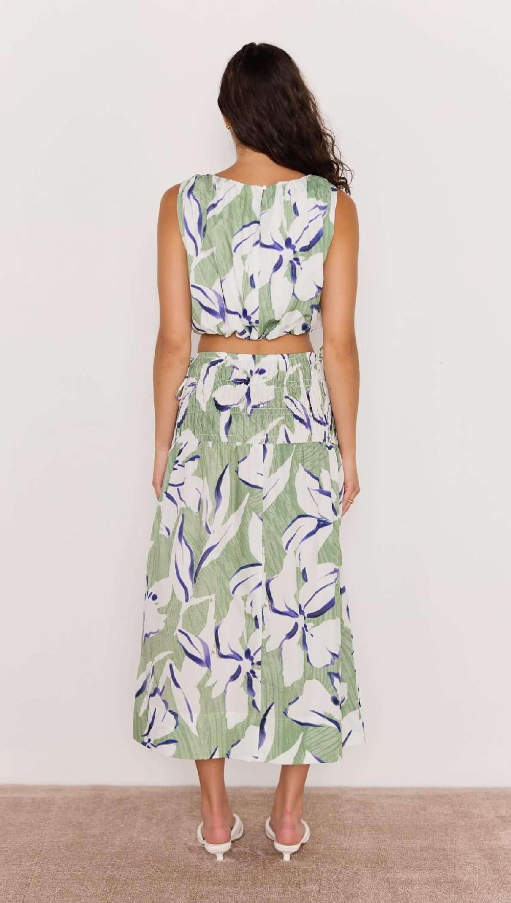 Minkpink Green & White Floral Midi Skirt