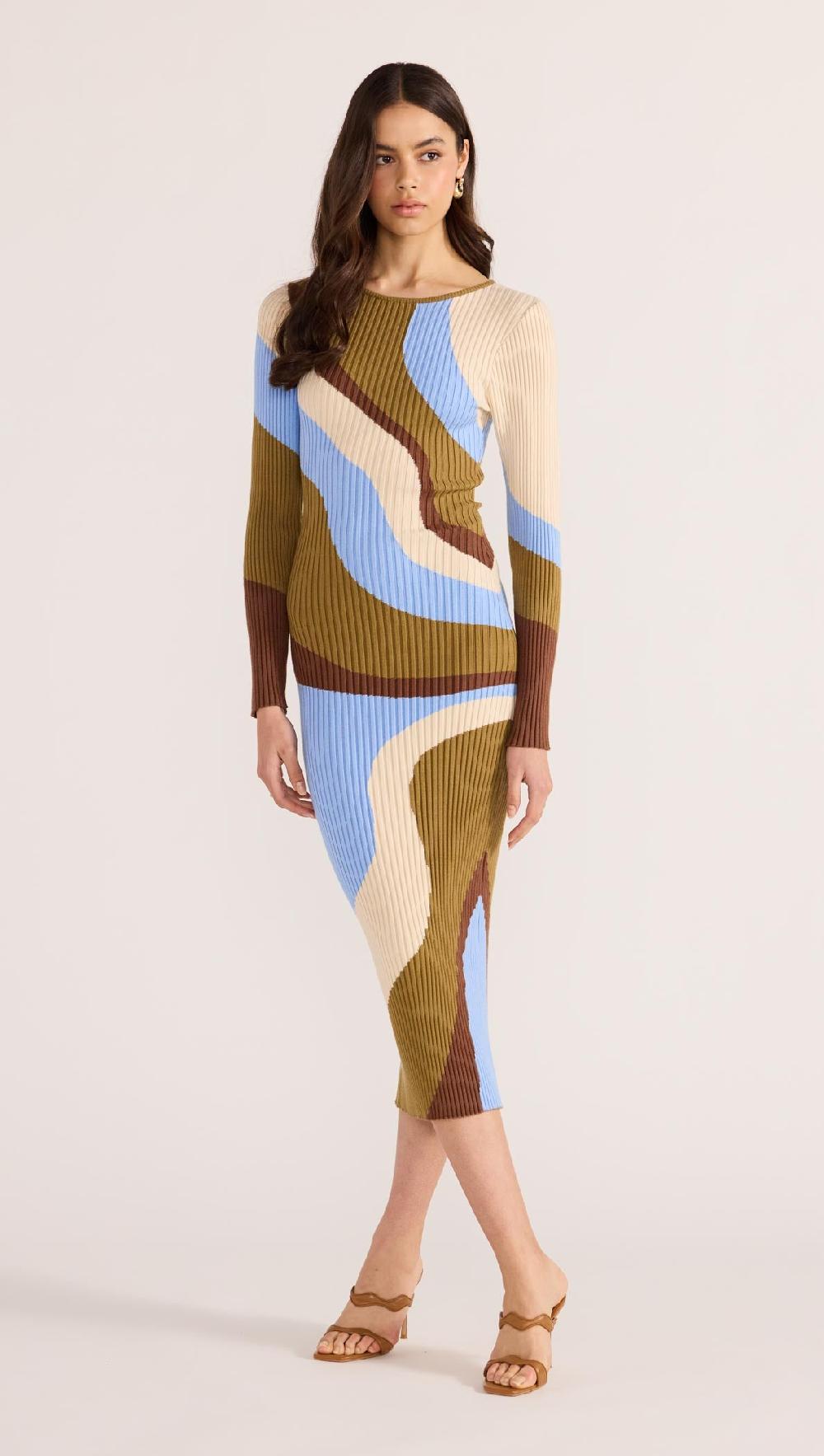 minkpink Hanna Intarsia Knit Midi Dress