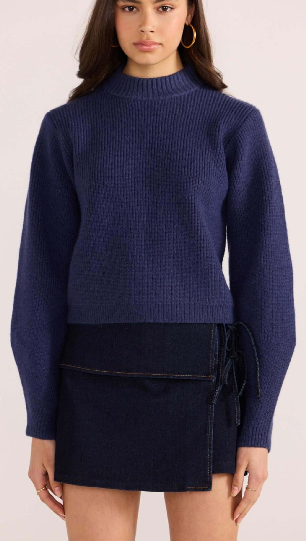 Minkpink Jennifer Mock Neck Knit Jumper - Navy