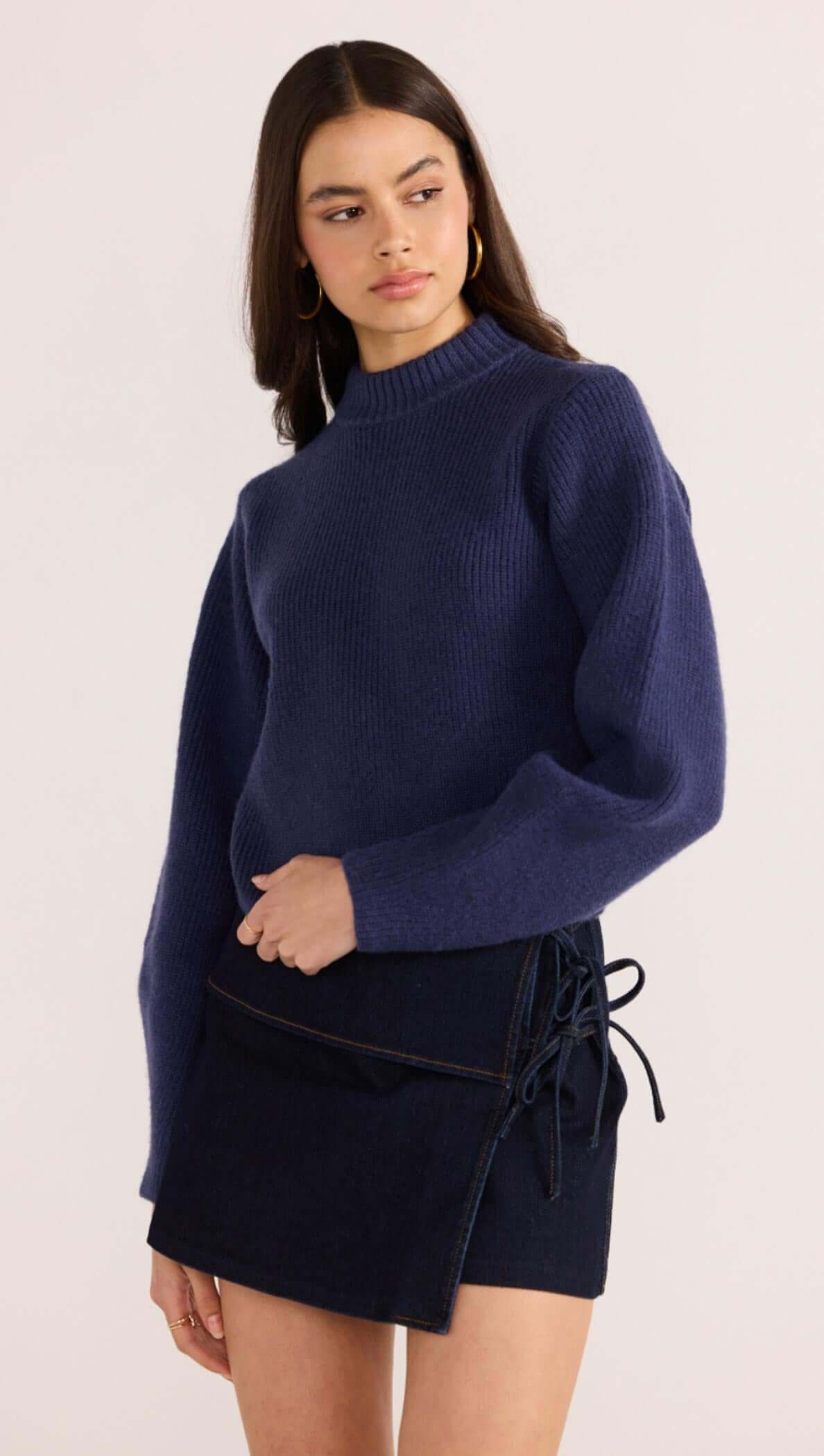minkpink Jennifer Mock Neck Knit Jumper - Navy