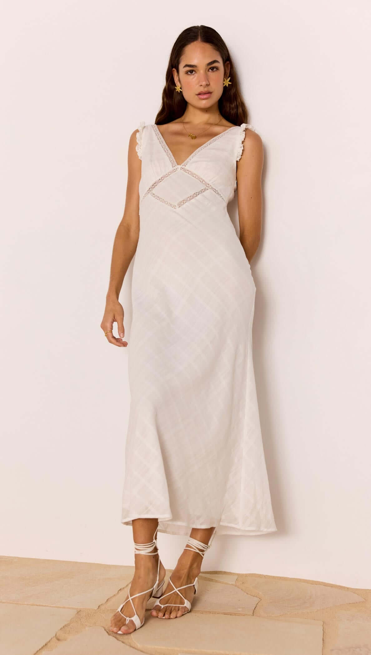 Minkpink Lace Detail White Cotton Midi Dress