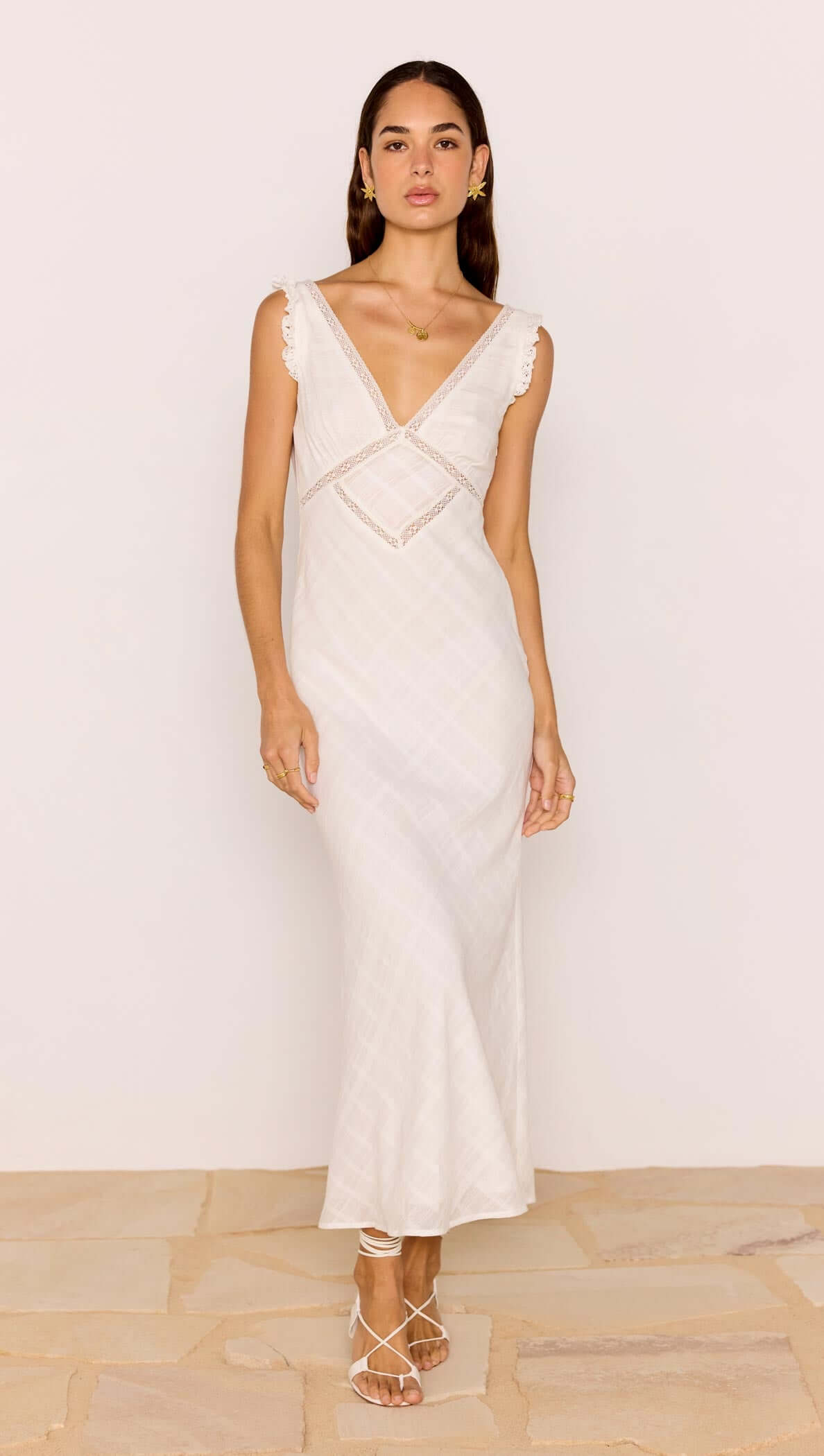 minkpink Lace Detail White Cotton Midi Dress