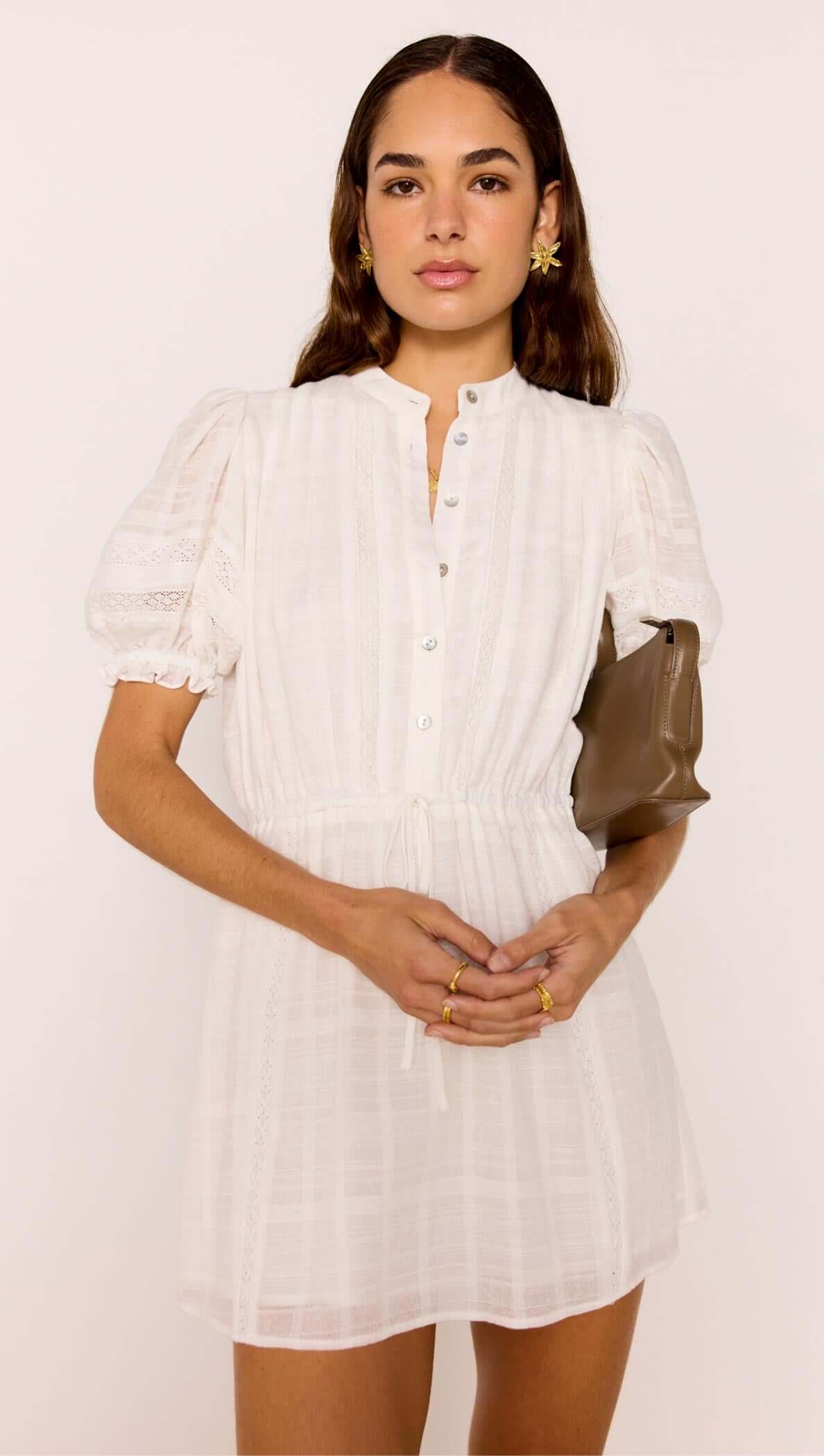 Minkpink Lace Detail White Cotton Mini Dress