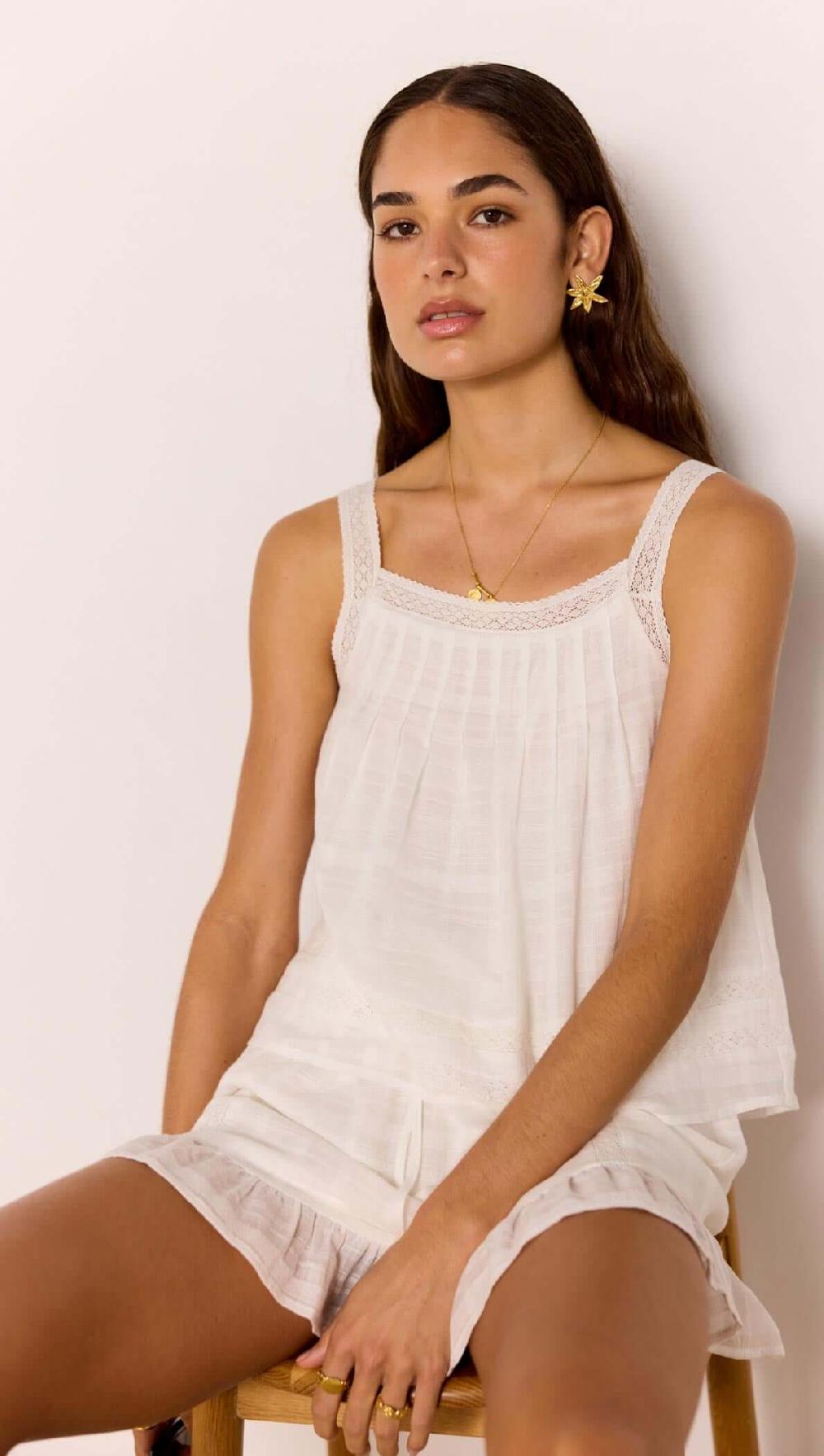 minkpink Lace Detail White Cotton Top