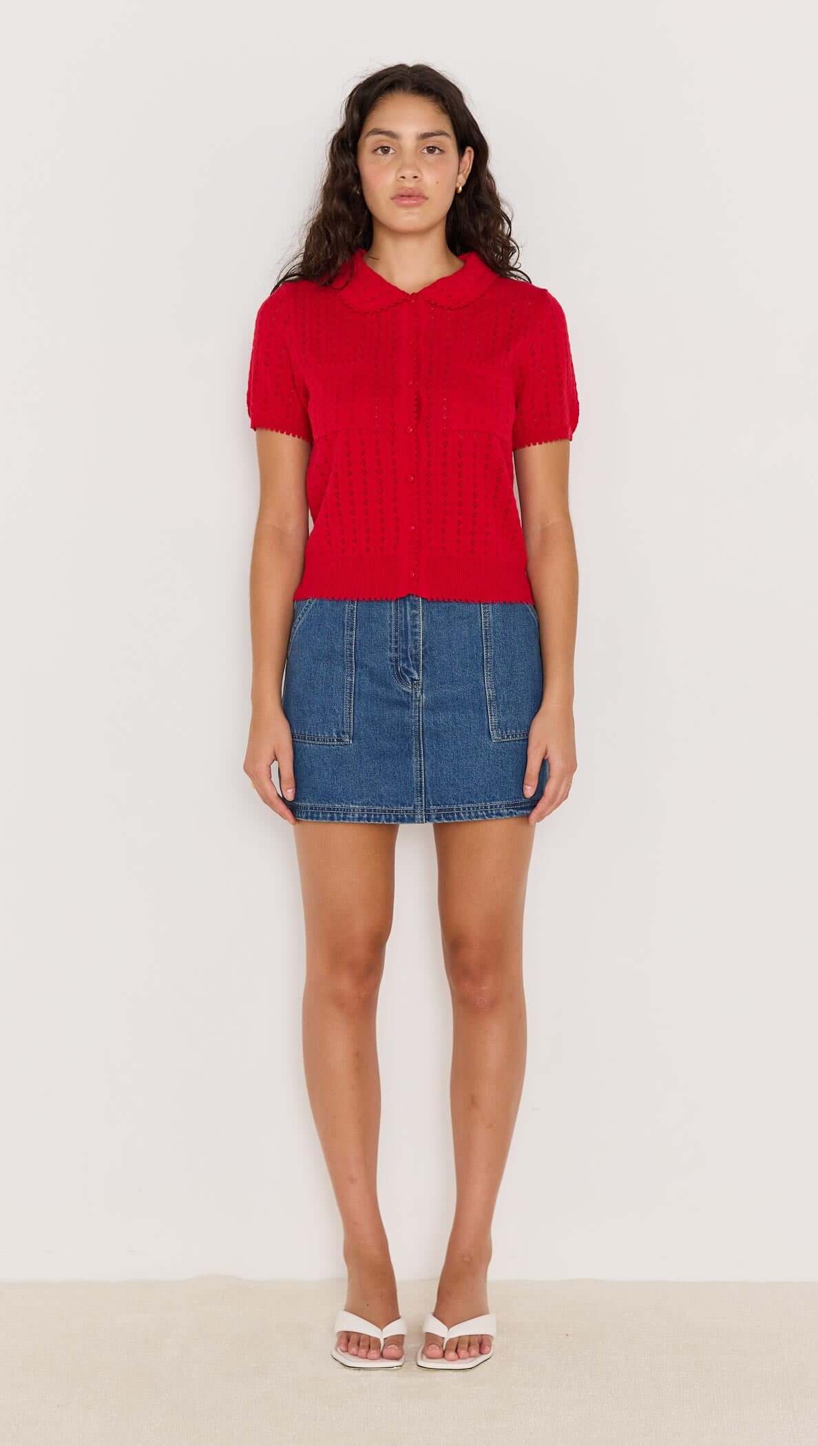 Minkpink Lila Pointelle Knit Tee - Red