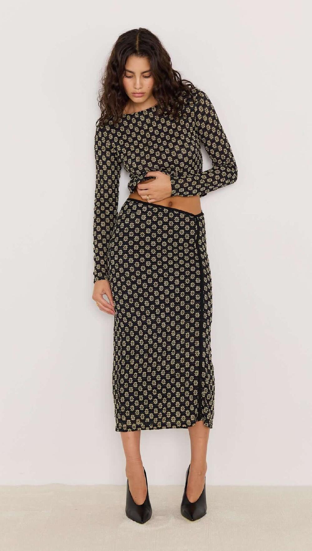 minkpink Luca Stretch Lace Skirt - Black/Cream