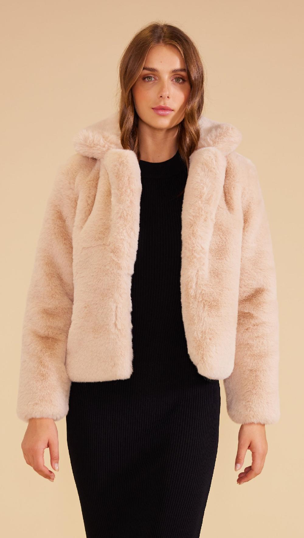 Minkpink Naomi Faux Fur Jacket Oatmeal - Final Sale