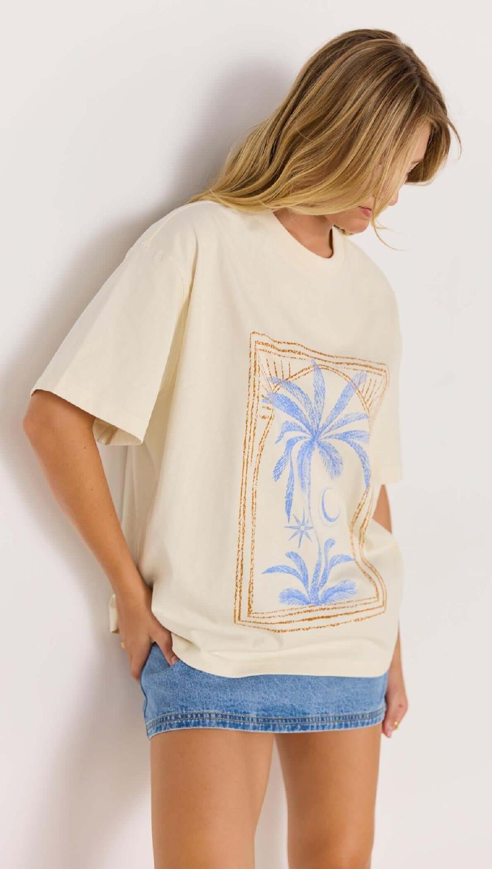 Minkpink Palm Print Cotton Oversize T-Shirt
