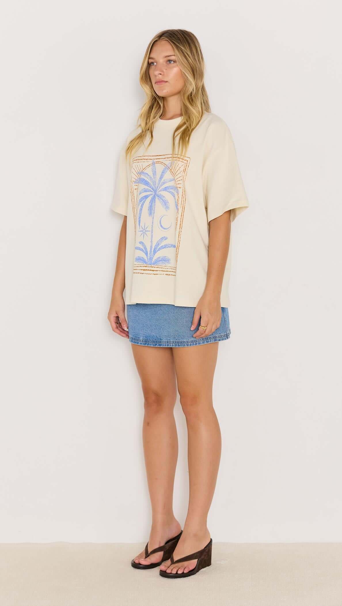Minkpink Palm Print Cotton Oversize T-Shirt