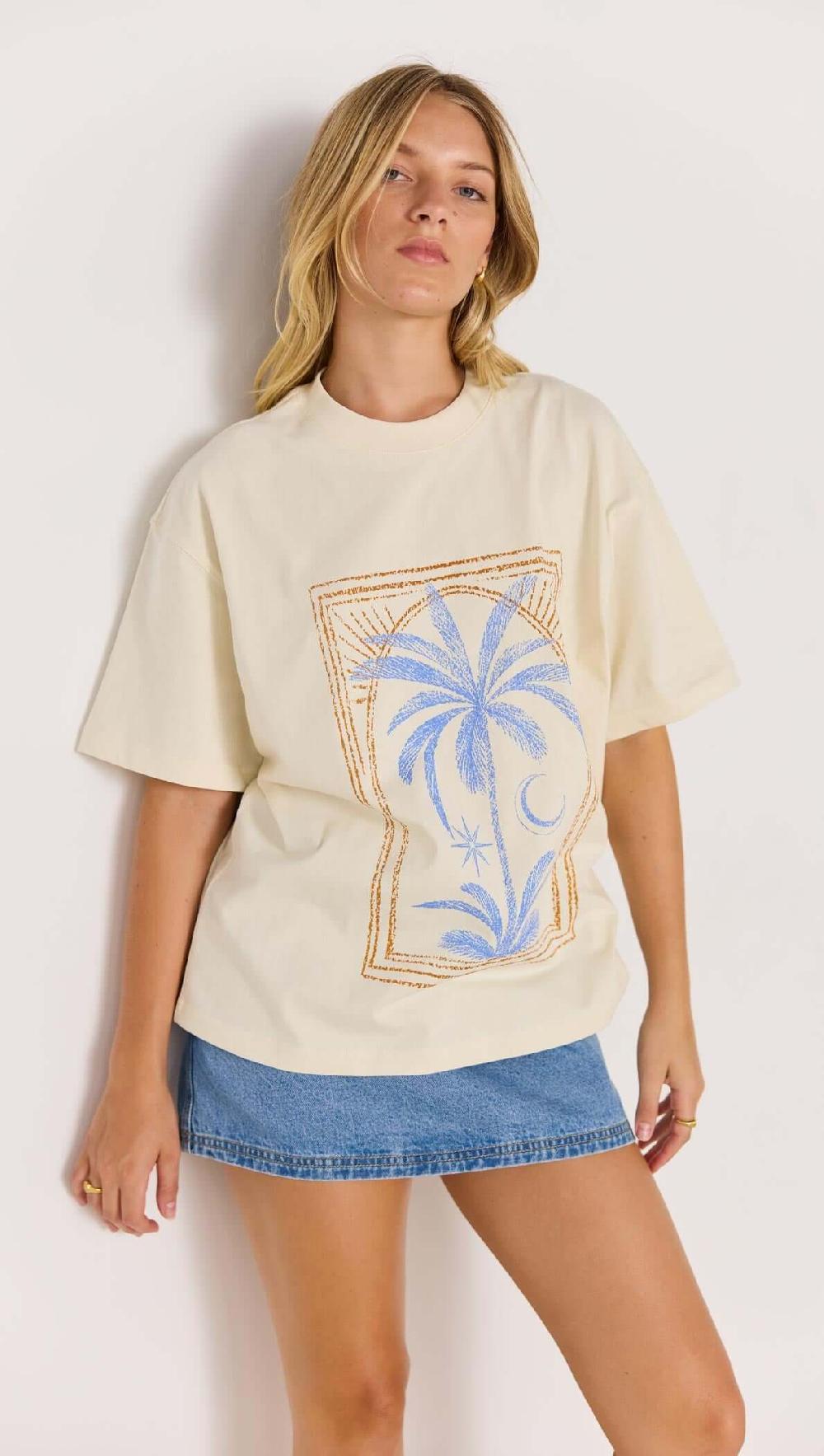 minkpink Palm Print Cotton Oversize T-Shirt