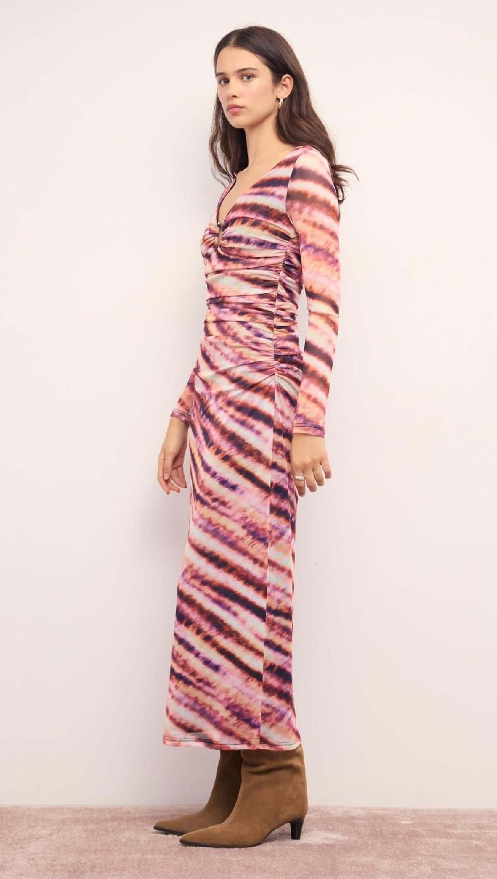 Minkpink Pink & Purple Striped Mesh Midi Dress