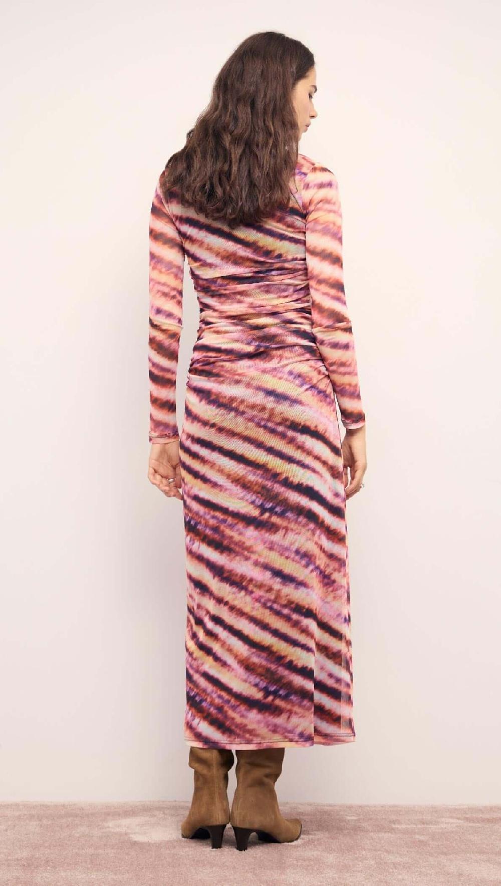 Minkpink Pink & Purple Striped Mesh Midi Dress