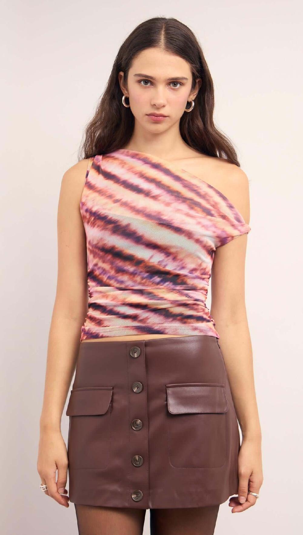 Minkpink Pink & Purple Striped Mesh Top
