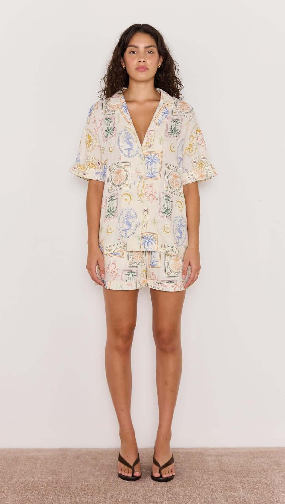 Minkpink Printed Linen Blend Loose Resort Shirt